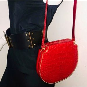 Spectacular vintage Luc Benoit genuine crocodile alligator handbag